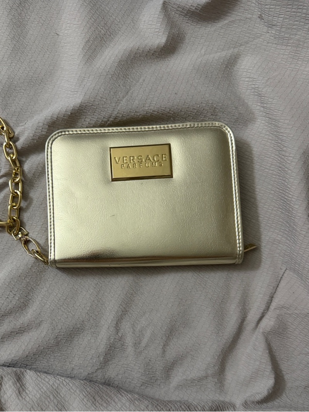 Versace Parfums Metallic Gold Chain Wristlet Clutch